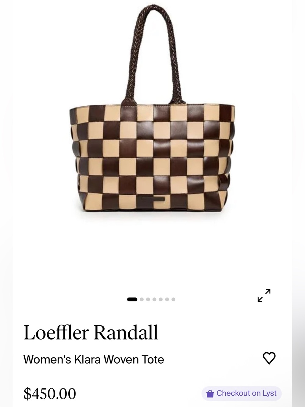 Loeffler Randall Klara Brown & Cream Woven Checkerboard leather Tote bag - Picture 1 of 7